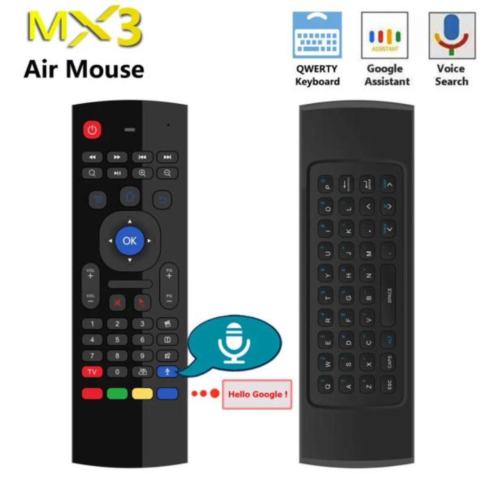 MX3 Air Mouse with keyboard and remote controls on a white background