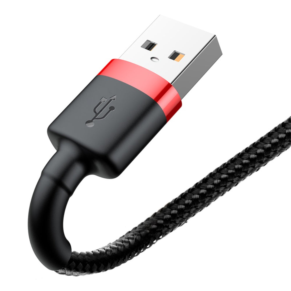 Baseus Cafule Series | USB-A to Lightning Cable | 1.5A Charging | 480Mbps Data | Braided | Reinforced Connectors | 2 Meter | Red + Black | For iPhone, iPad, AirPods