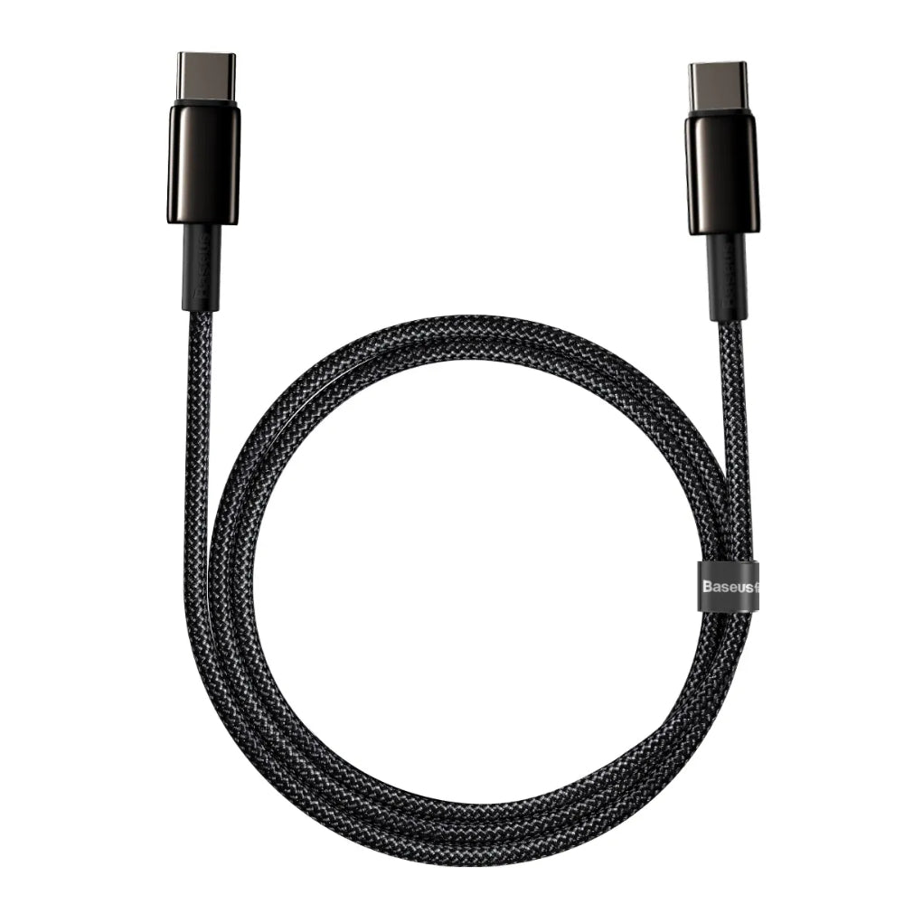 Baseus Tungsten Gold | USB-C to USB-C Cable | 100W PD Fast Charging | 480Mbps Data | 2 Meter | Braided | For MacBook, Surface, Dell XPS, HP Spectre, Gaming Laptops, USB-C Phones