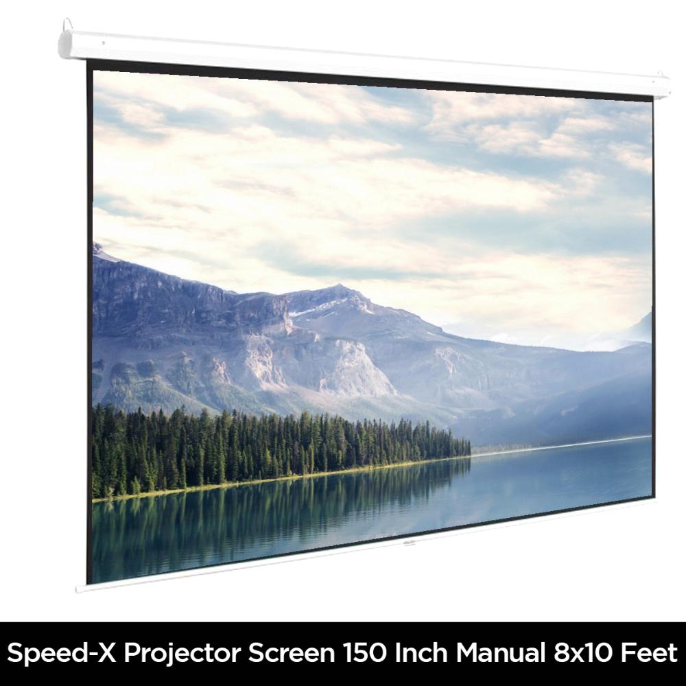 Speed-X Projector Screen 150-Inch | Manual Pull-Down | 8×10 Feet | 4:3 Aspect Ratio | Matte White