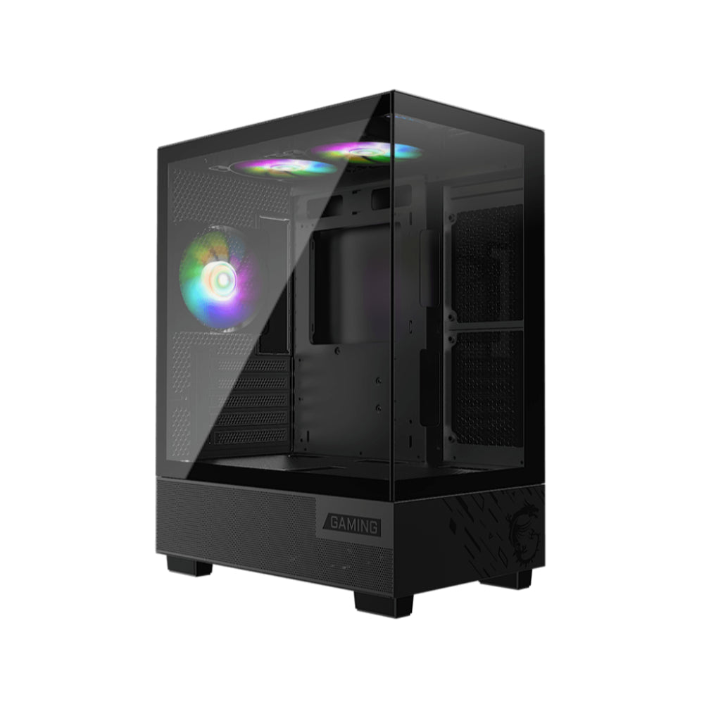 MSI PAG PANO M110A | Micro-ATX Panoramic Gaming Case | Optimized Airflow | 240mm Radiator Support | GPU Clearance up to 330mm | Tool-Free Panels | Black | For Compact Gaming and Creator Builds