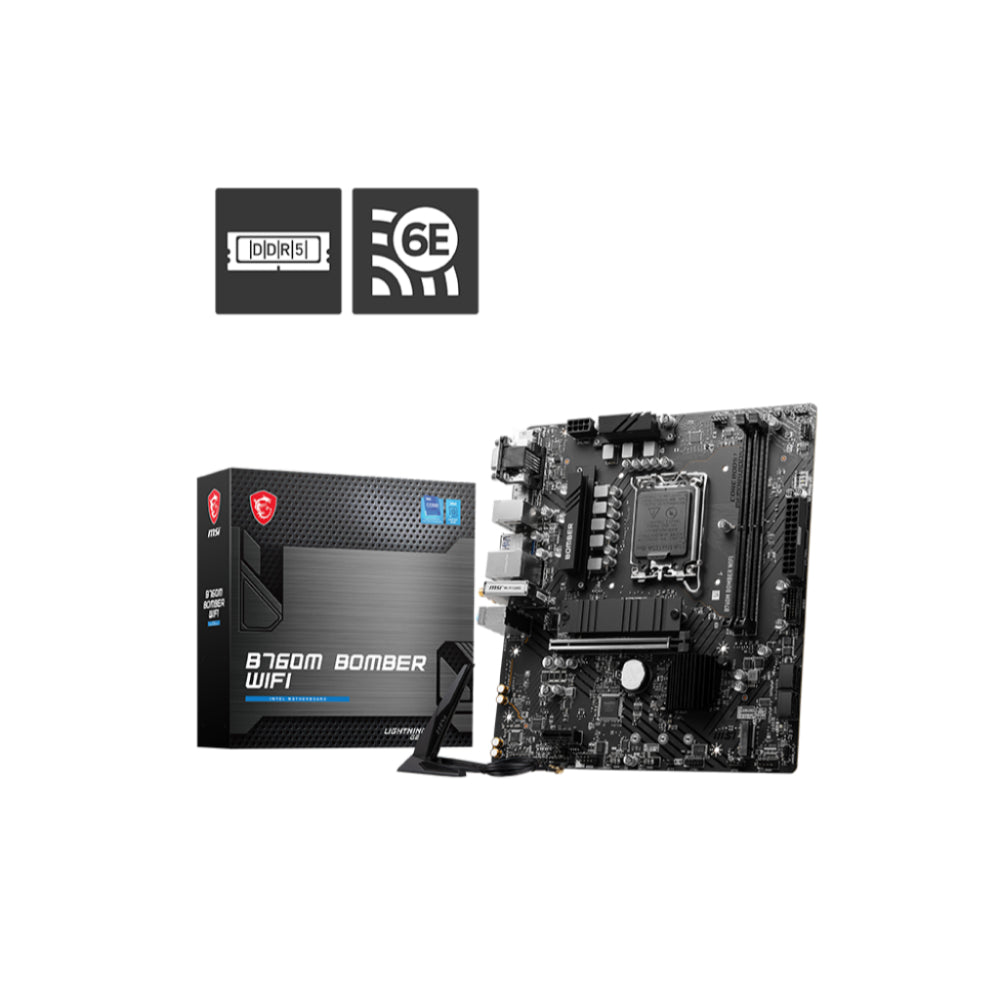 MSI B760M BOMBER WIFI Motherboard | Power, Speed & Wireless Convenience for Next-Gen Intel PCs