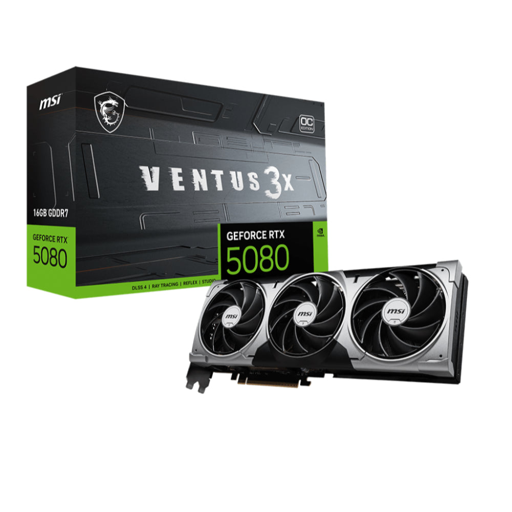MSI GeForce RTX 5080 VENTUS 3X 16G OC Graphics Card | Blackwell Architecture with 16GB GDDR7, DLSS 4 & Triple-Fan Cooling