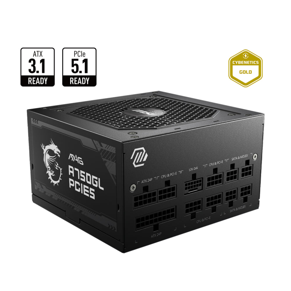 MSI MAG A750GL PCIE 5 Power Supply | 750W 80 PLUS Gold Fully Modular PSU with Native PCIe 5.0 12VHPWR Support