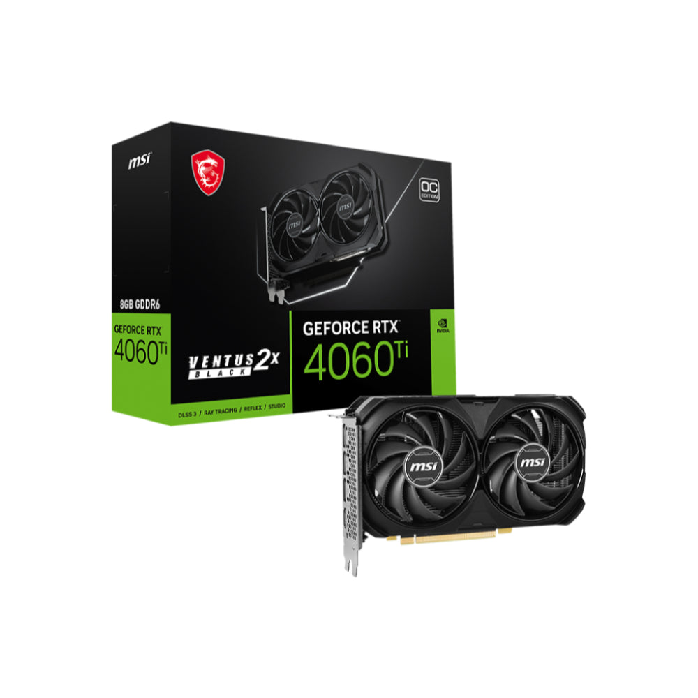 MSI GeForce RTX 4060 Ti VENTUS 2X BLACK 8G OC Graphics Card | Dual-Fan 8GB GDDR6 GPU with Ada Lovelace Architecture & DLSS 3