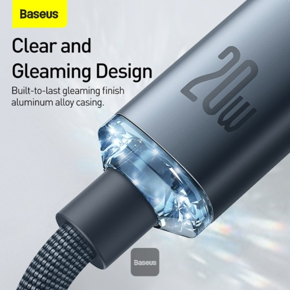Baseus Crystal Shine Series | USB-C to Lightning Cable | 20W PD Fast Charging | 480Mbps Data | Braided | Glossy Metallic Finish | 1 Meter / 2 Meter | For iPhone, iPad, AirPods