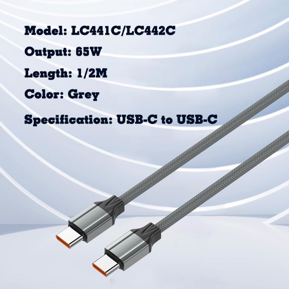 LDNIO LC441C 65W USB-C to USB-C Fast Charging & Data Cable | 1 Meter | Power Delivery | Grey