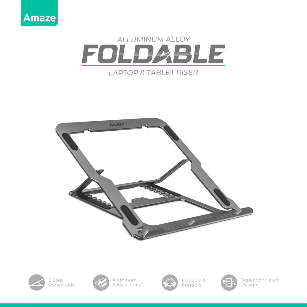 Amaze A535 Foldable Laptop & Tablet Riser Stand | Aluminum Alloy | Slip-Resistant | Ultra Portable | MacBook & Universal Compatibility