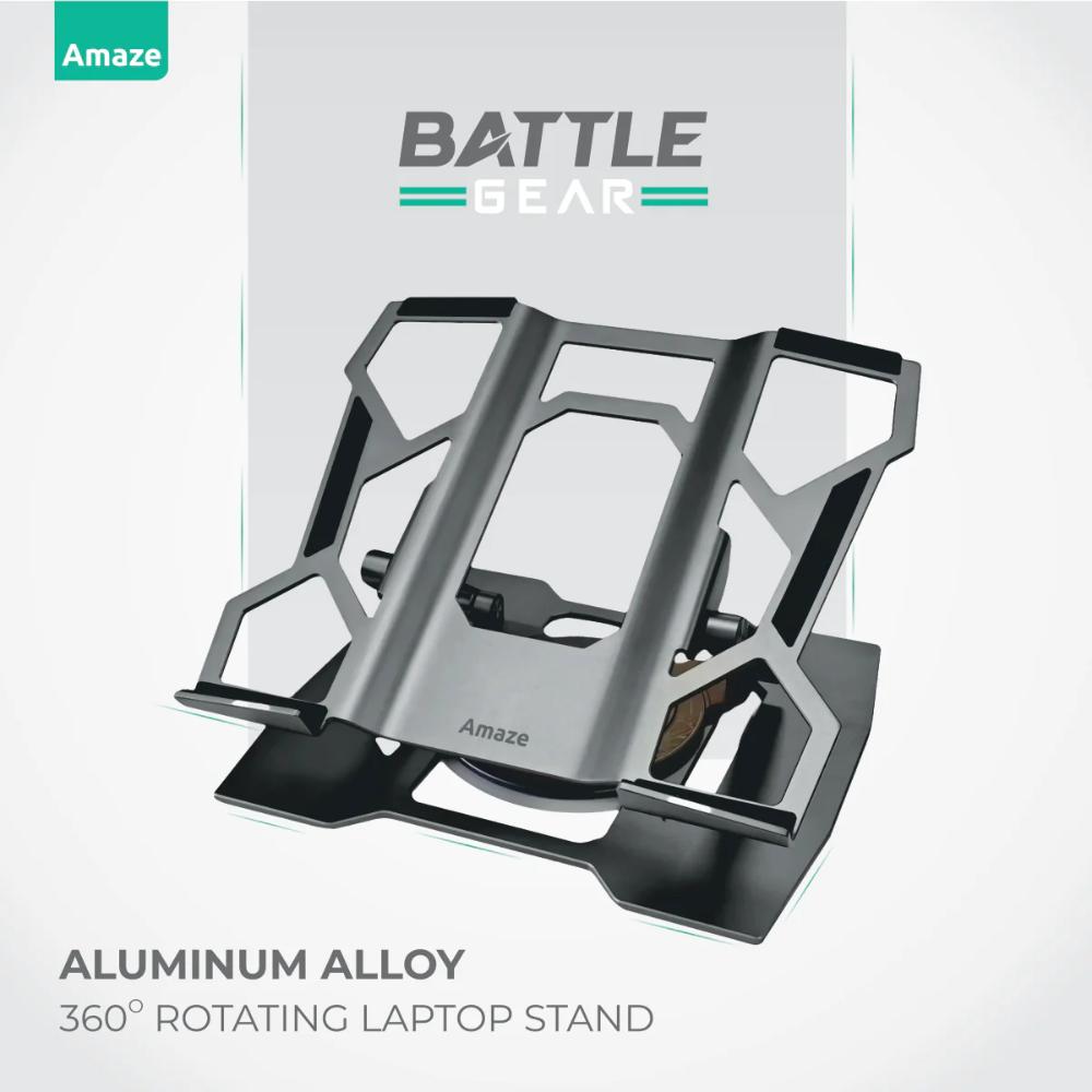 Amaze A540 Battle Gear Laptop Stand | 360° Rotational Base | Aluminum Alloy | Premium Silicone Grip | Ergonomic Elevation | Supports up to 17" Laptops