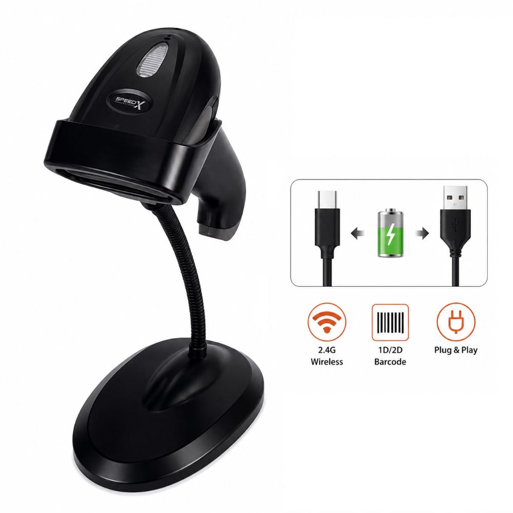 Speed-X 60D 2D Wireless Barcode Scanner | 2.4GHz Wireless | USB Receiver | CMOS Sensor | Charging Stand Included