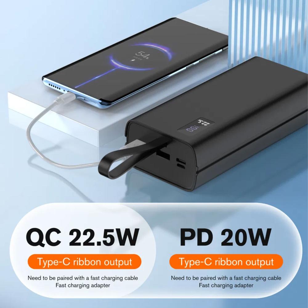 ASPOR A337 Power Bank | 30000mAh | 22.5W PD Fast Charging | LCD Display | USB-C & QC 3.0 | Black
