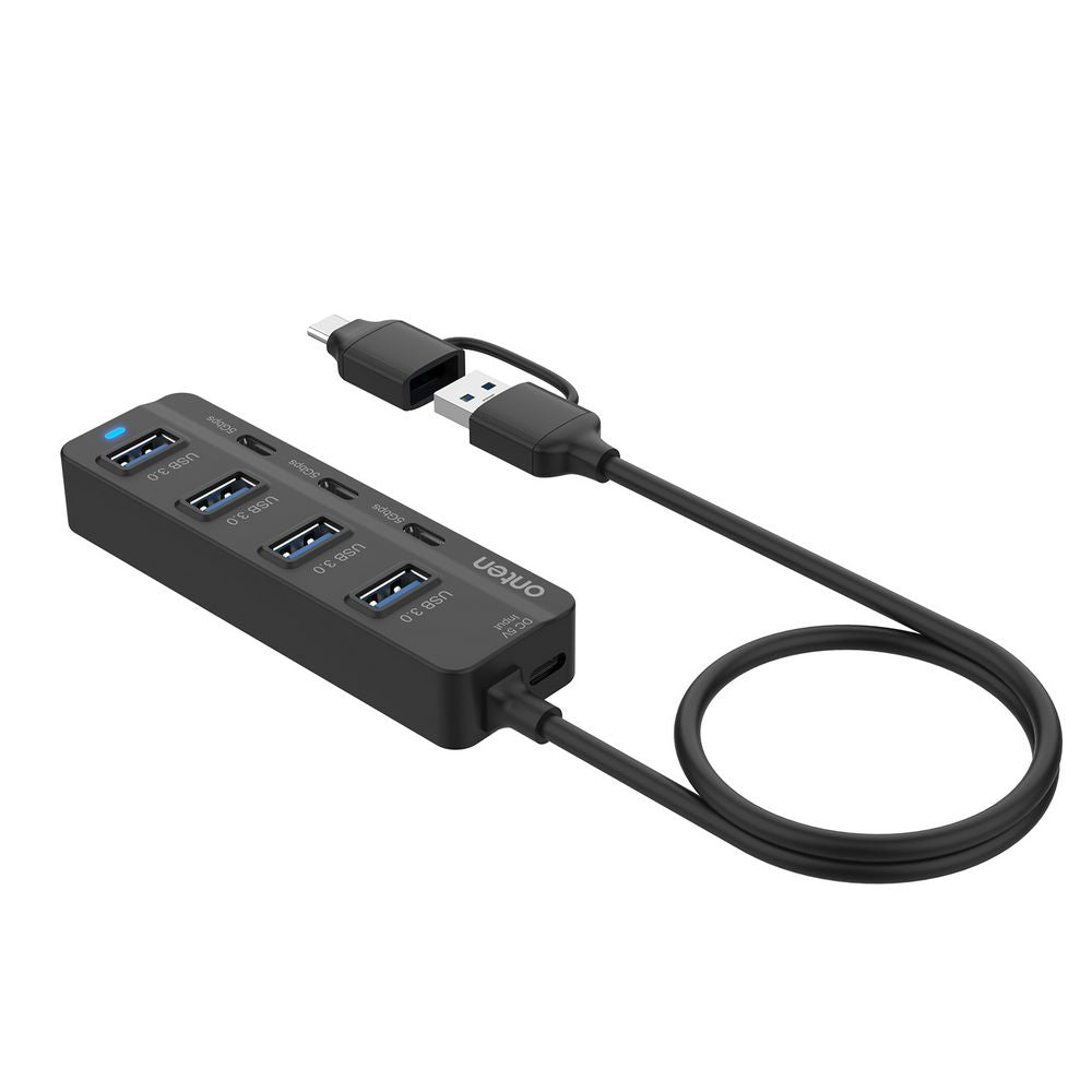Onten UCA5306 | USB-C + USB-A to 7-Port USB 3.0 Hub | 5Gbps Transfer | Dual Interface | Plug & Play | For MacBook, Surface, Dell, HP, USB-C & USB-A Laptops/PCs