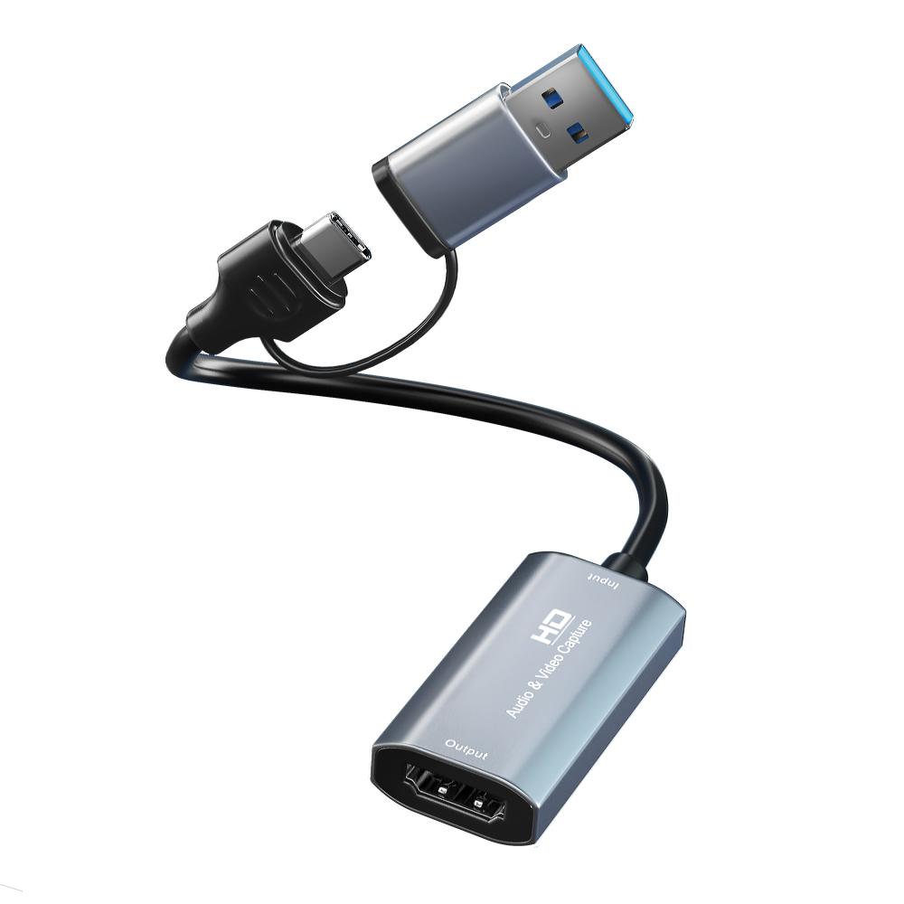 CABLETIME CB64G USB A+C to HDMI Video Capture Card | 4K Input | 1080P Output | Dual USB Interface | Aluminum Alloy Shell