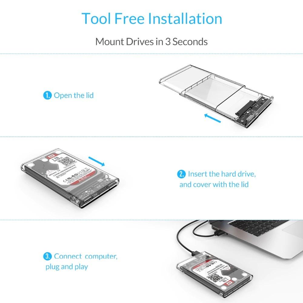 Speed-X HD-2025U3 Crystal Case | 2.5-Inch SATA HDD/SSD Enclosure USB 3.0 (Up to 4TB)