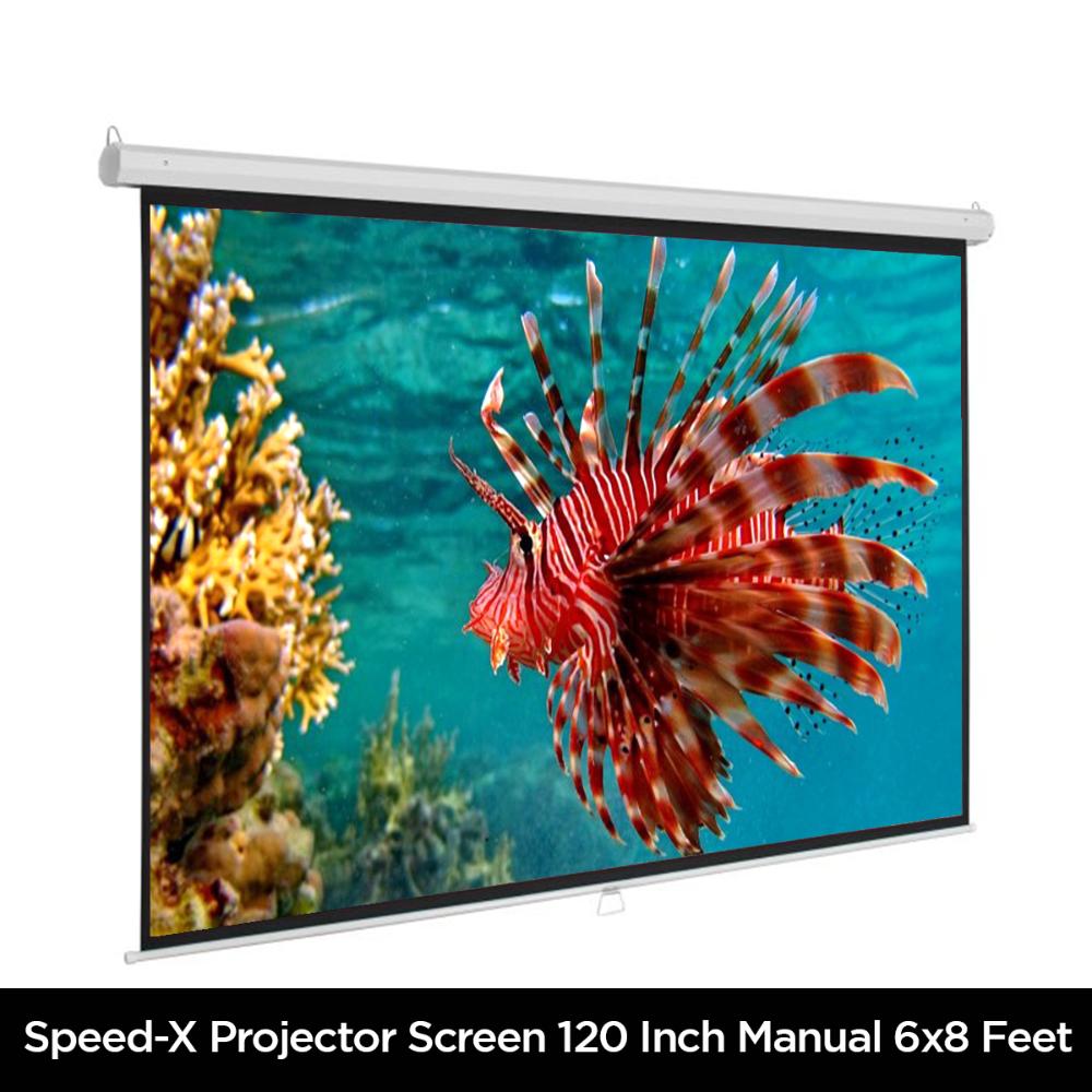 Speed-X Projector Screen 120-Inch | Manual Pull-Down | 6×8 Feet | 4:3 Aspect Ratio | Matte White (Fine Quality)