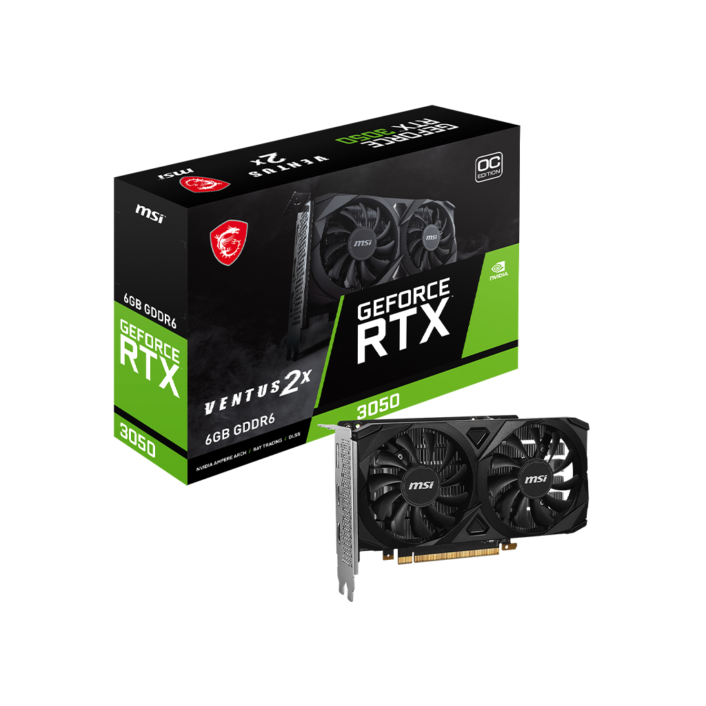 MSI VENTUS GeForce RTX 3050 2X XS | 8G OC Graphics Card | NVIDIA GeForce RTX 3050 | 8GB GDDR6 | PCIe 4.0 | HDMI 2.1 | DP 1.4a