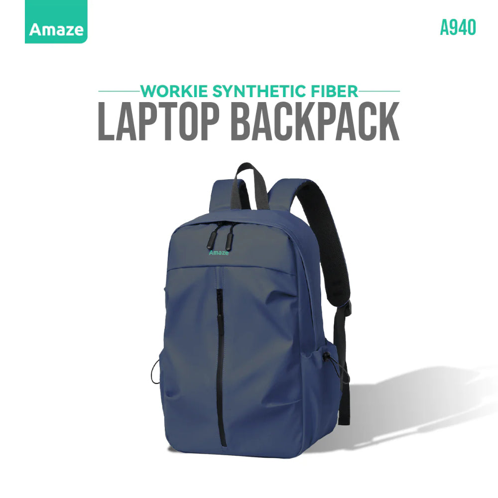 Amaze Workie Synthetic Fiber Laptop Backpack – A940 | Durable 15.6″ Laptop Bag | Water-Resistant | Lightweight | Multi-Compartment Design | Available in Black, Grey, Blue, Green | For Students, Professionals, and Everyday Use