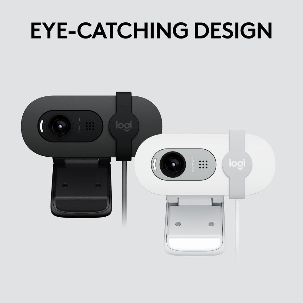 Logitech Brio 100 Full HD Webcam | 1080p 30fps | 2MP Camera | RightLight 2 Auto-Light Balance | Built-in Mic | Privacy Shutter | USB-A | 58° FOV