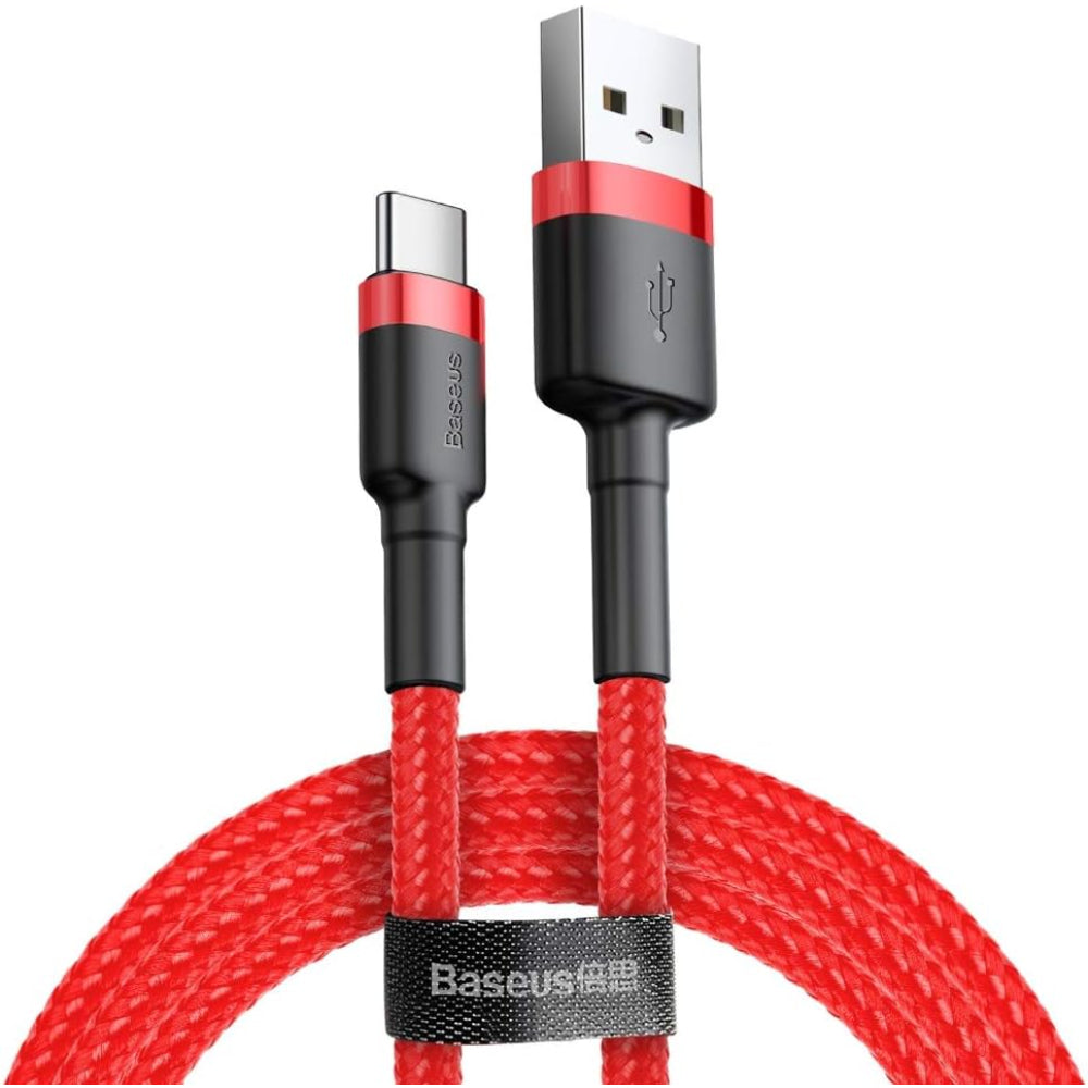 Baseus Cafule Series | USB-A to USB-C Cable | 3A Fast Charging | Quick Charge Support | 480Mbps Data | Braided | Reinforced Connectors | 1 Meter | Model CATKLF-BG1 | For Android Phones, Tablets, USB-C Accessories