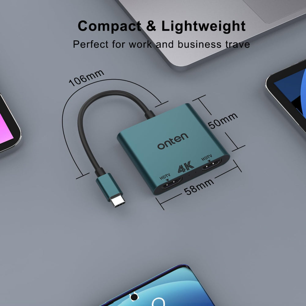 Onten 9175B | 2-in-1 Type-C to Dual HDMI Hub | Dual 4K@30Hz Output | Thunderbolt 3 | Plug & Play | For MacBook Pro 2015–2018