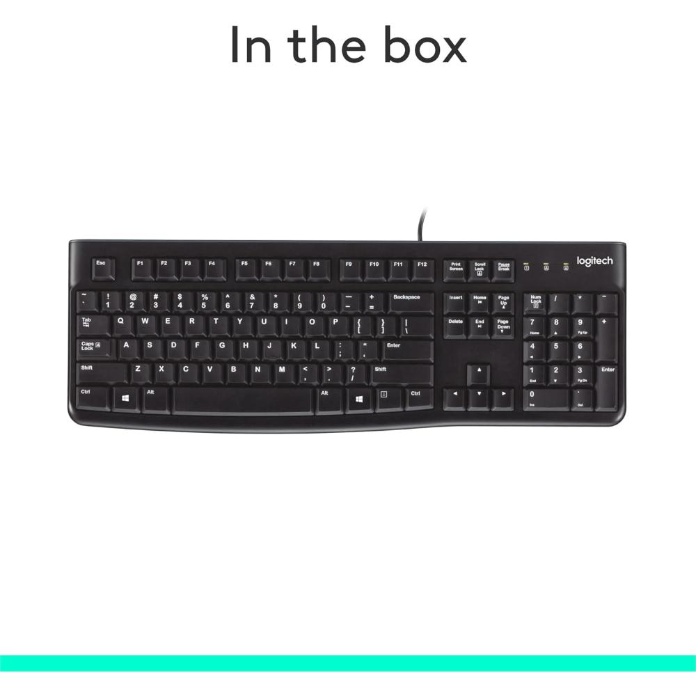 Logitech K120 USB Wired Keyboard | Full-Size Keyboard with Numeric Keypad | Spill-Resistant | Plug-and-Play USB | Black