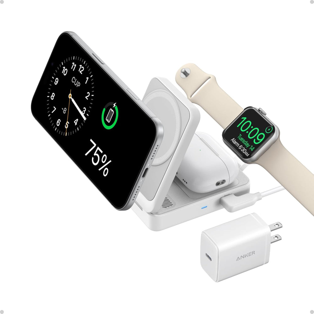 Anker MagGo Wireless Charging Station (Foldable 3-in-1) B2557 | 15W Qi2 Magnetic Wireless Charger for iPhone, Apple Watch & AirPods