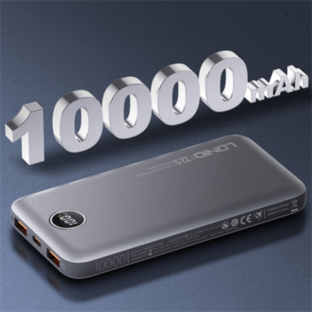 LDNIO PQ10 | 10000mAh Ultra Slim Power Bank, LED Display, Dual USB Output, 22.5W Fast Charging, Travel-Friendly