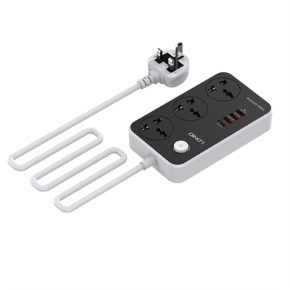 LDNIO SC3412 | 3 AC Outlets Universal Power Strip, 4 USB Ports (PD + QC3.0), 38W Fast Charging, 2500W Output