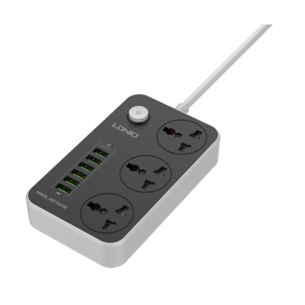 LDNIO SC3604 | 3 AC Outlets Universal Power Strip, 6 USB Ports, 17W Fast Charging, 2500W Output, 2M Cord