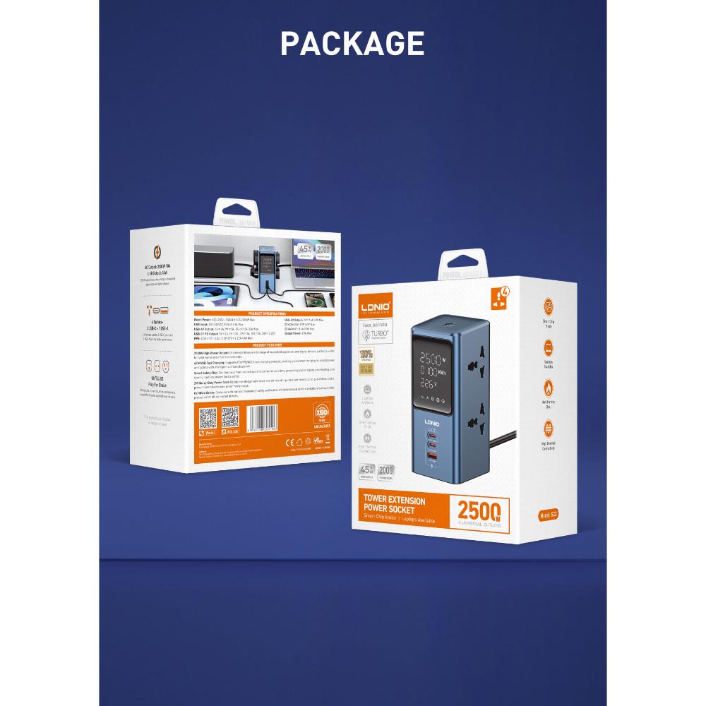 LDNIO SC2 7-in-1 Power Extension | 4 AC Sockets + 2 USB-C + 1 USB-A Fast Charging Power Strip