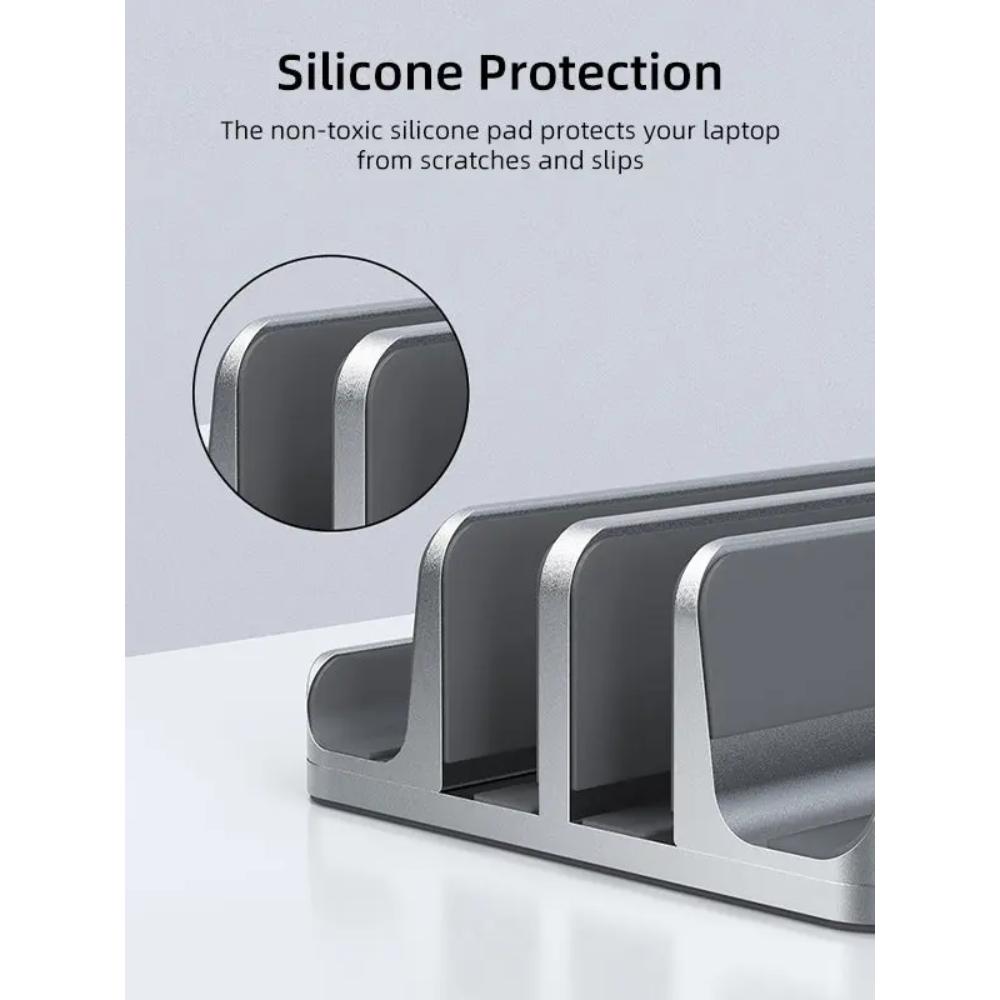 CABLETIME CS14G | Aluminum Dual Vertical Laptop Stand | Adjustable Width, Dual Device Support, Anti-Slip Silicone Base