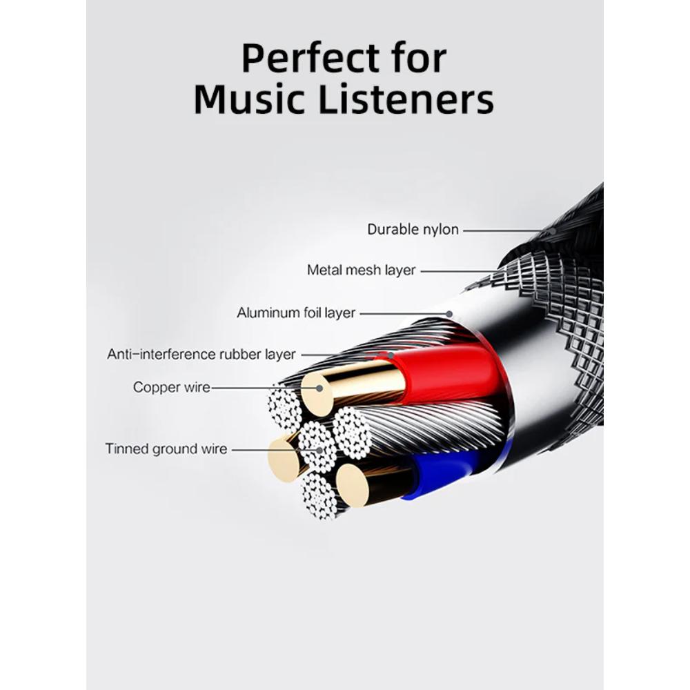 CABLETIME CF10K 3.5mm Male to Male Stereo Audio AUX Cable | Gold-Plated Connectors, Nylon Braided, 1.8m Length