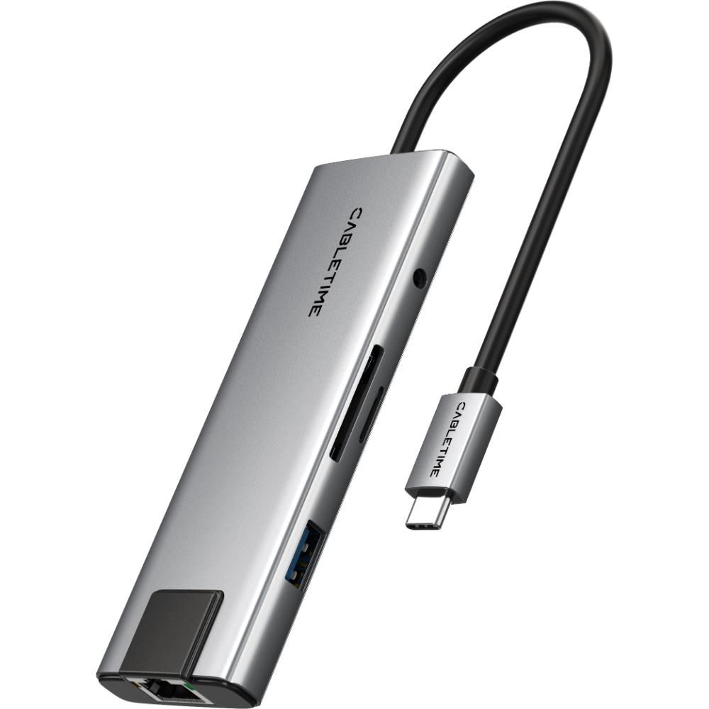 CABLETIME HB03G | 9-in-1 USB-C Hub | 4K HDMI, 100W PD, 1000Mbps Ethernet, Audio Jack | MacBook, Windows, iPad