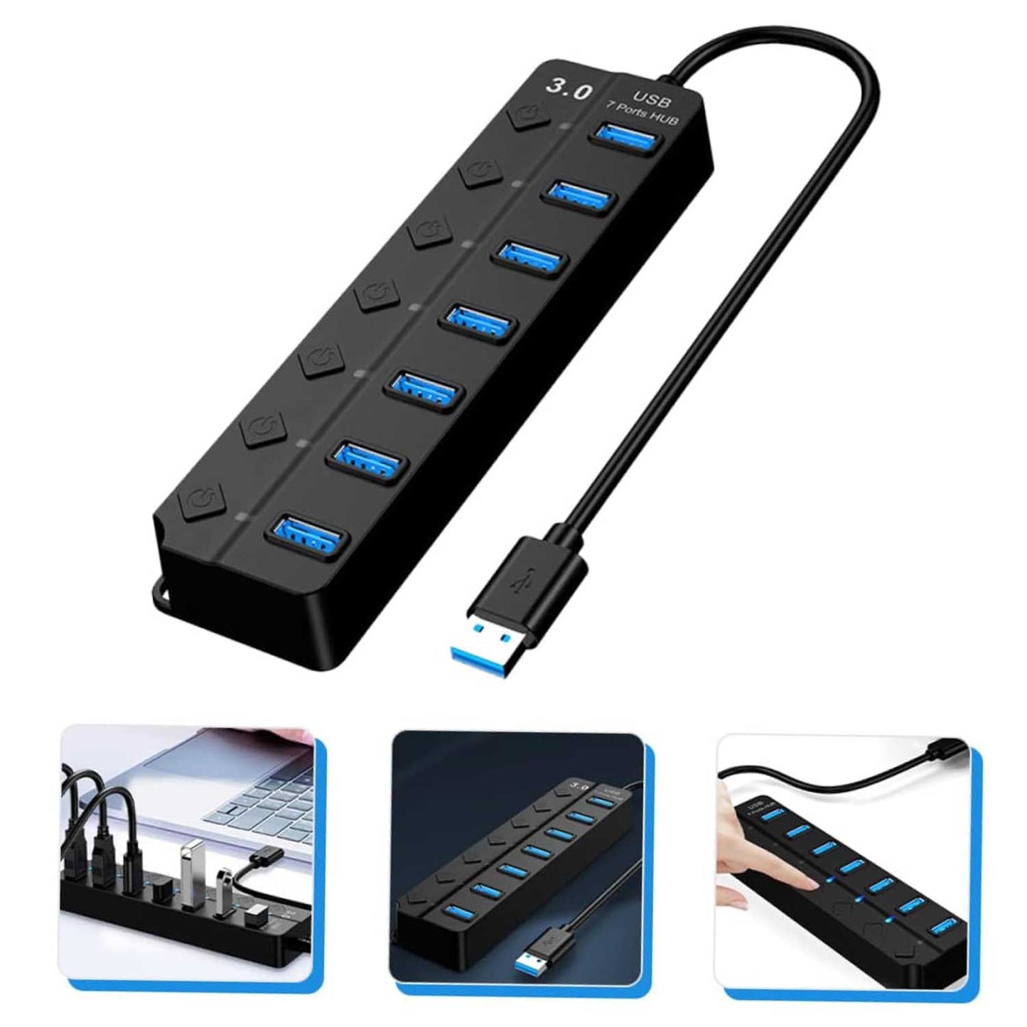 7-Port USB 3.0 Hub with Independent Switch | High-Speed Data Transfer | Plug & Play