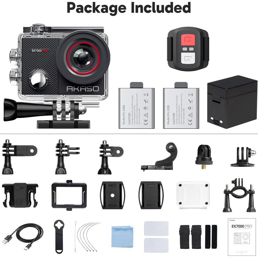 AKASO EK7000 Pro | 4K30FPS, 20MP Action Camera, EIS, Touchscreen, 131FT Waterproof, Remote Control, 5X Zoom, 2x Batteries