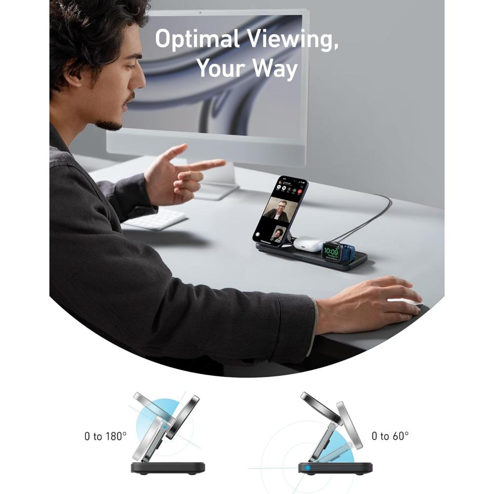 Anker MagGo Wireless Charging Station A25M1 | 3-in-1 Qi2 Magnetic Wireless Charger