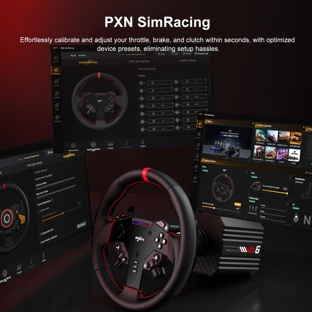 PXN VD6 Bundle Direct Drive Racing Wheel | 6Nm Force Feedback | 11" W AS Wheel | Hall-Effect Pedals | PC Sim Racing Setup