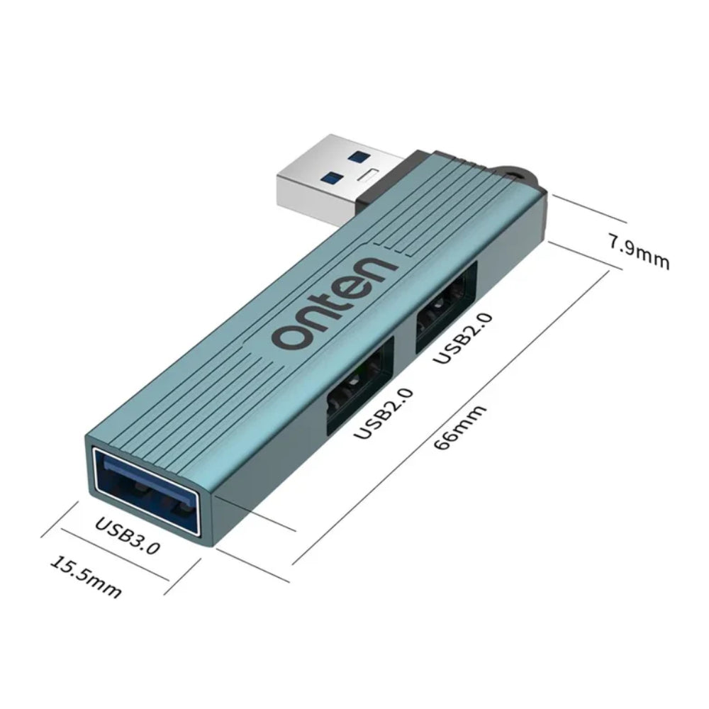 Onten OTN-US51 | USB-A to 2×USB 2.0 + 1×USB 3.0 Hub | High-Speed Data Transfer | Aluminum Alloy Shell | Plug & Play | For Flash Drives, HDDs, Keyboards, Mice, Printers