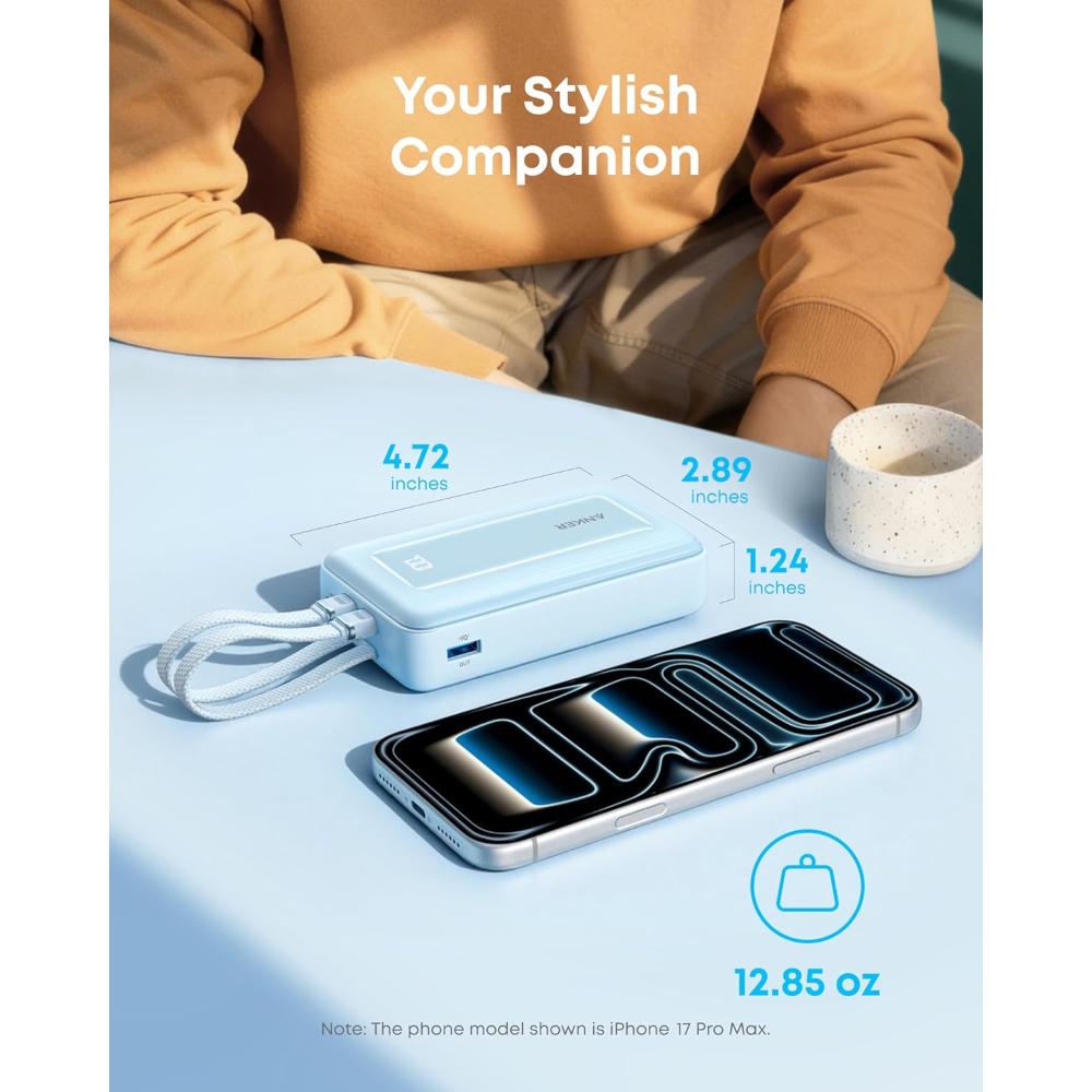 Anker Zolo Power Bank A110M | 20000mAh 45W Fast Charging Power Bank with Dual Built-In USB-C Cables