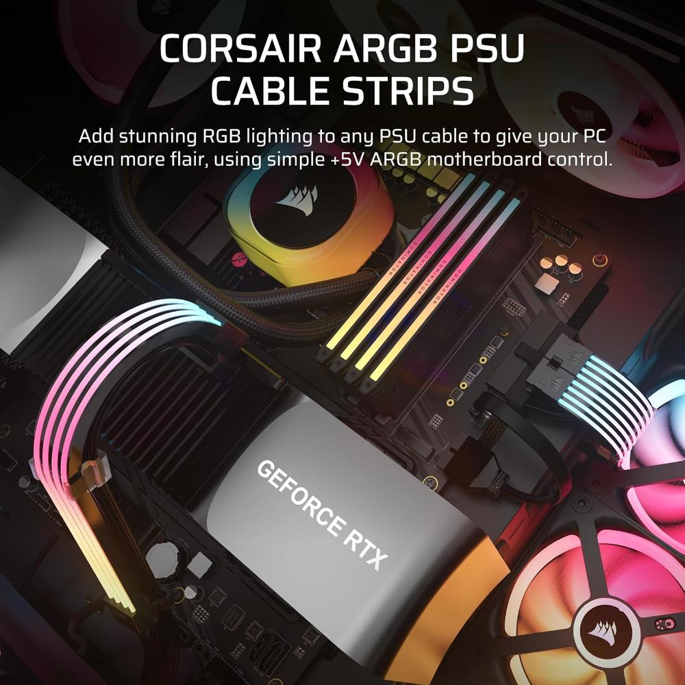 CORSAIR ARGB PSU Cable Strips | Addressable RGB Lighting Kit for PSU Cables (2× Strips, 100 LEDs Each, +5V ARGB / iCUE Compatible)