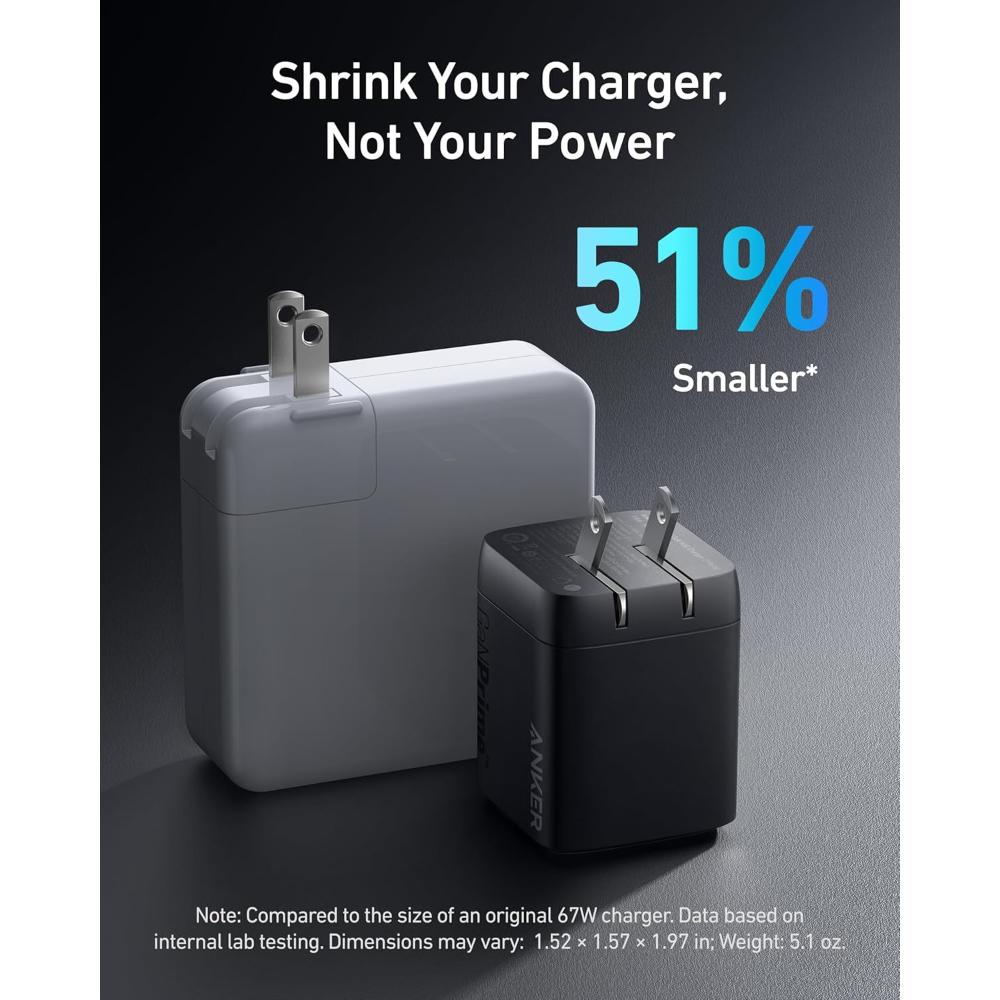 Anker Prime 67W GaN Wall Charger (3 Ports) A2669 | Compact Multi-Port Fast Charger