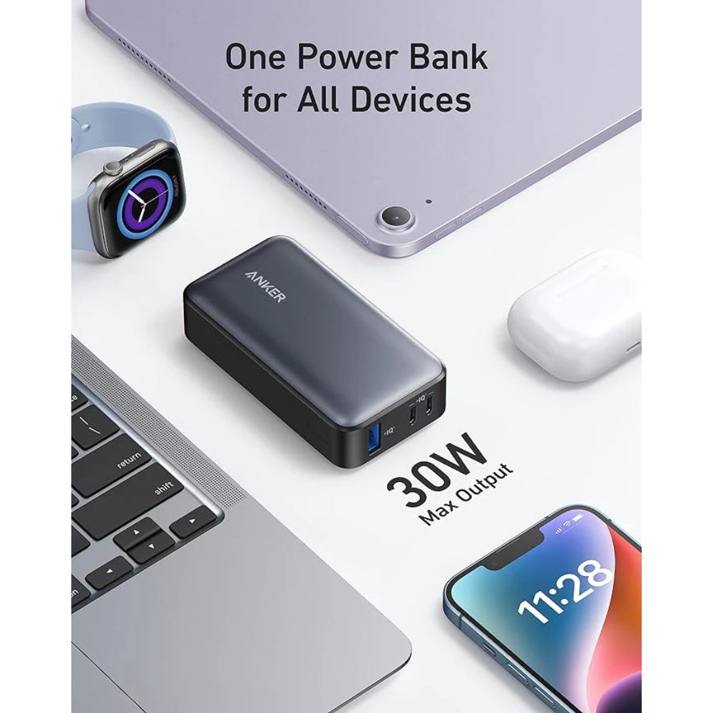 Anker A1256 | 533 Power Bank (PowerCore 30W) | 10000mAh | USB-C PD Fast Charging | Smart LCD Display | Built-In Phone Stand | For iPhone, Android, iPad, USB-C Devices