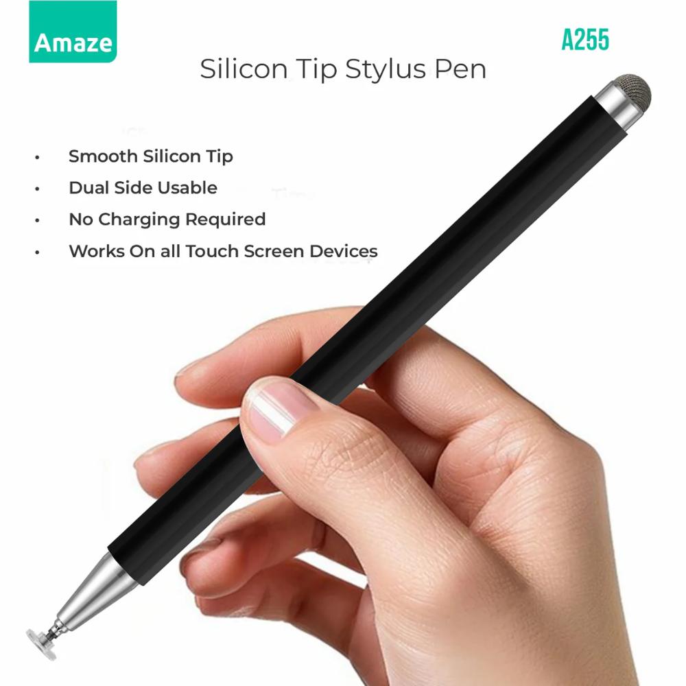 Amaze A255 Twin-Tip Universal Stylus Pen | Mesh & Silicon Tip | Lightweight | No Charging Required | Magnetic Cap | For Touchscreen Devices