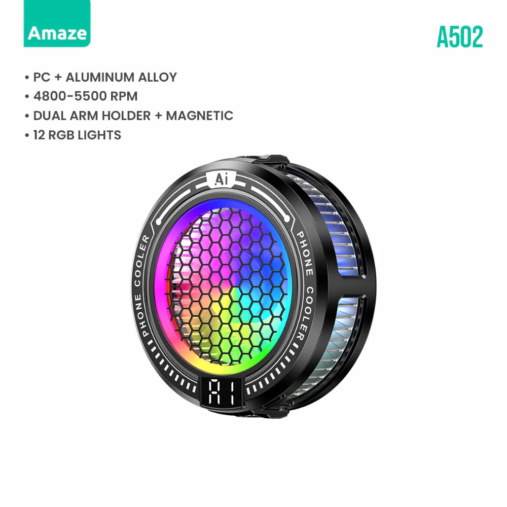Amaze A502 Snow Core AI Mobile Cooling Radiator | 12 RGB Modes | Aluminum Alloy | AI Temperature Control | Ultra-Quiet Fan | Universal Fit