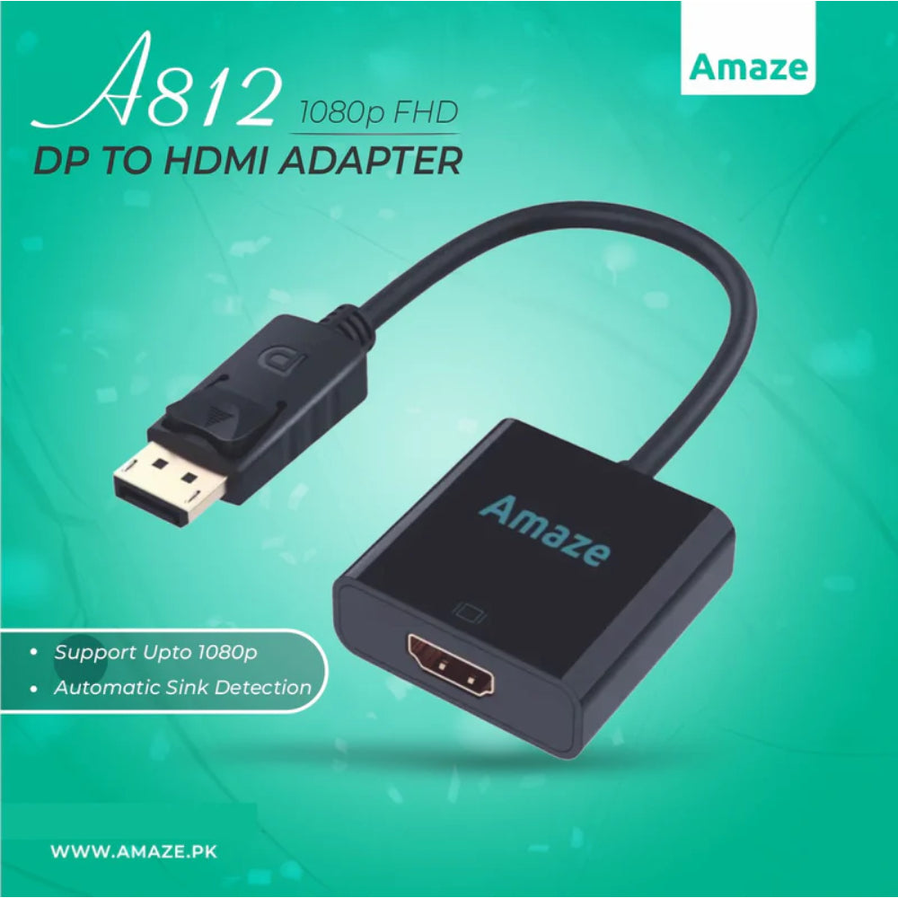 Amaze A812 | DisplayPort (DP) to HDMI Adapter | Full HD & 4K Support | Plug & Play | Durable Build | Universal Compatibility