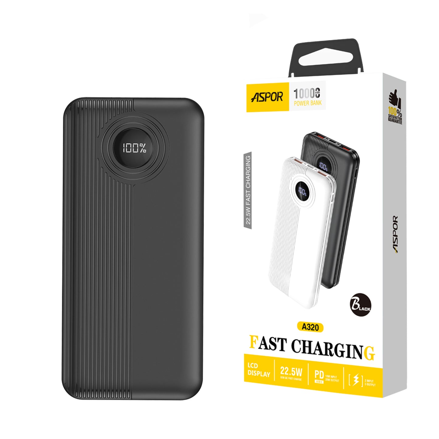 ASPOR A320 | 10000 mAh Power Bank | 22.5W Fast Charging, PD & QC 4.0, LCD Display
