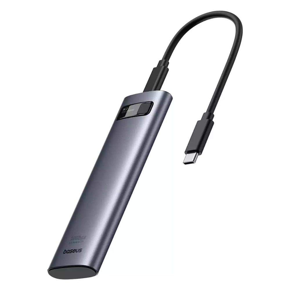 Baseus FlyJoy Series | Dual-Protocol SSD Enclosure | M.2 NVMe + M.2 SATA | USB 3.2 Gen2 | 10Gbps Transfer | Tool-Free Installation | Aluminum Alloy | Thermal Pad Included | Space Grey | For M-Key NVMe & B+M Key SATA SSDs