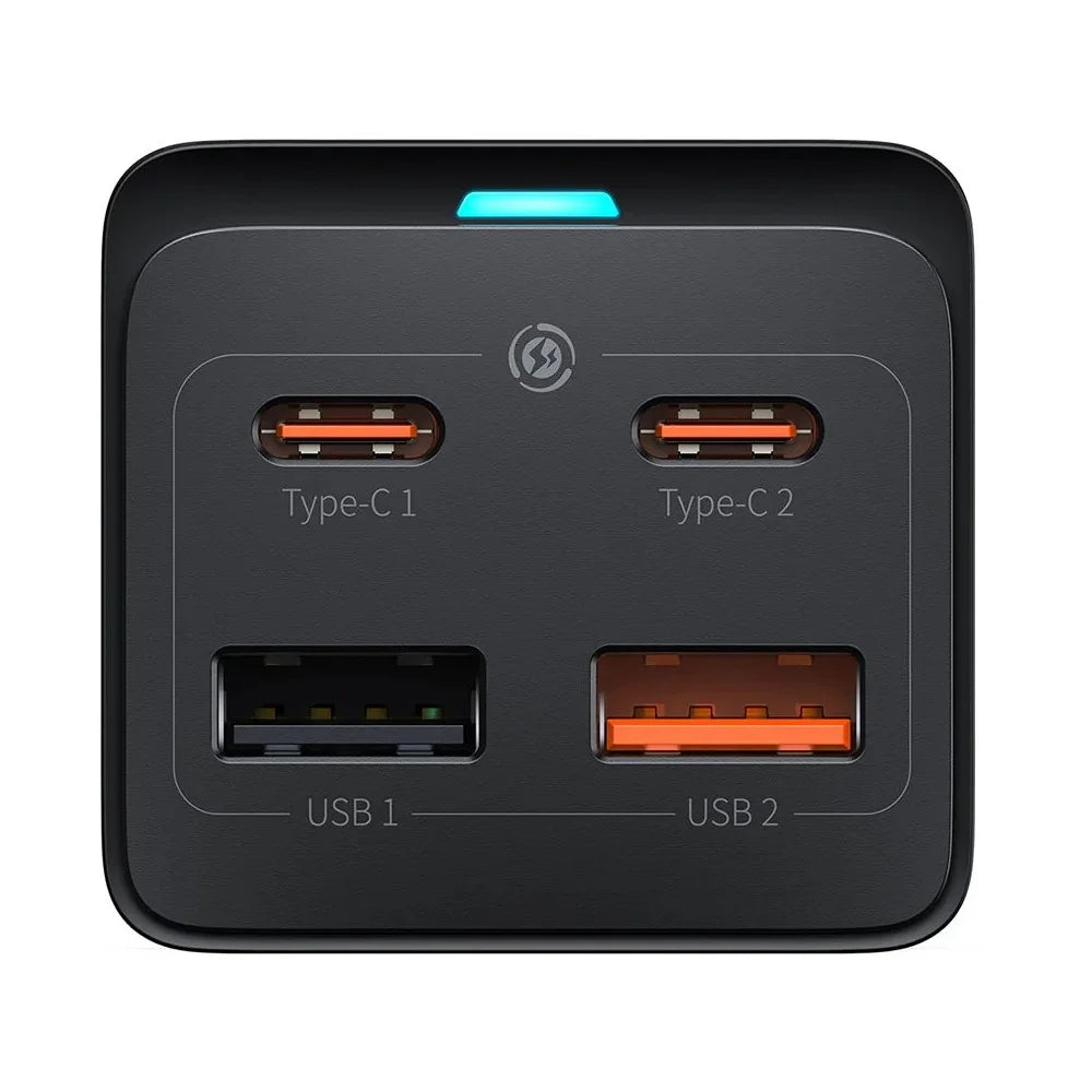 Baseus GaN3 Pro Series | Desktop Powerstrip + Cable Bundle | AC Socket + 2 × USB-A + 2 × USB-C | 65W PD Output | GaN3 Technology | EU Plug | Includes USB-C to USB-C Cable | 100W (20V/5A) | 1 Meter | Black | For Laptops, Tablets, Phones, Accessories