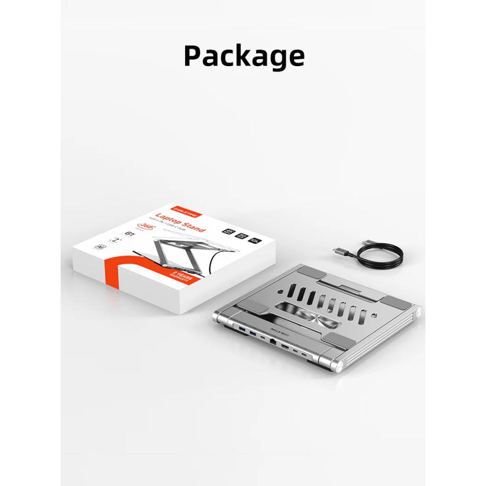 CABLETIME CS51S | Adjustable USB-C Laptop Docking Station Stand 6-in-1 | 4K HDMI, 100W PD, Gigabit Ethernet, 360° Rotation