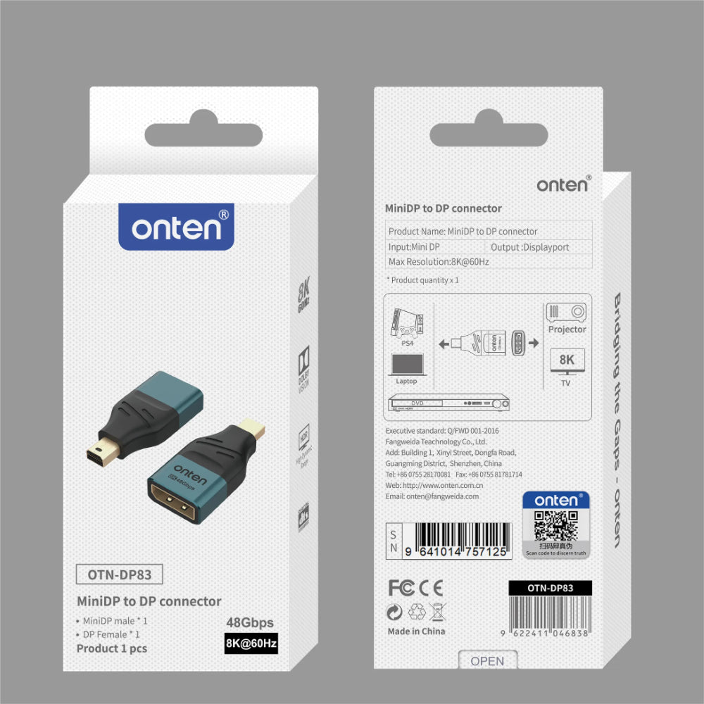 Onten OTN-DP83 | Mini DisplayPort to DisplayPort Adapter | 4K@60Hz | Gold-Plated Connectors | Plug & Play | Unidirectional | For MacBook, Surface, Graphics Cards, Monitors